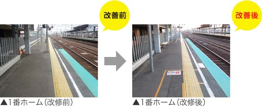 1番ホーム(改修前)、(改修後)
