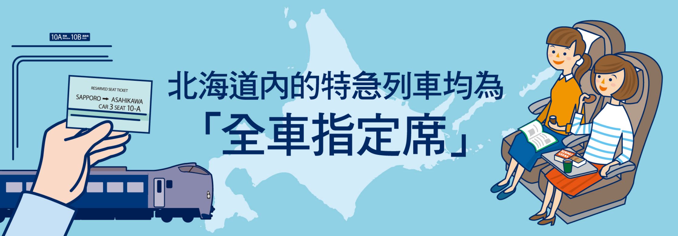 北海道內的特急列車均為「全車指定席」