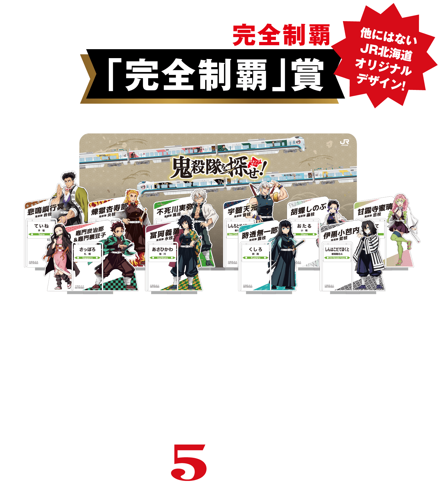 全てのスタンプ完全制覇「完全制覇」賞 他にはないJR北海道オリジナルデザイン！ JR駅フォトパネルデザイン アクリルスタンド10体セット（オリジナル背景付き） 背景/A4サイズ、各キャラクター10cm程度 5名さま