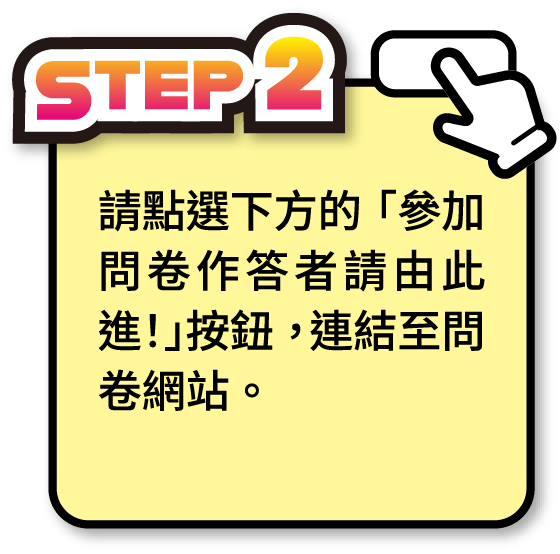 STEP2 請點選下方的「參加問卷作答者請由此進！」按鈕，連結至問卷網站。