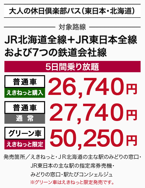 大人の休日倶楽部パス（東日本・北海道）