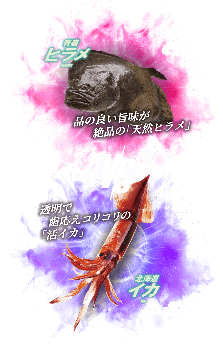 青森ヒラメ VS 北海道イカ